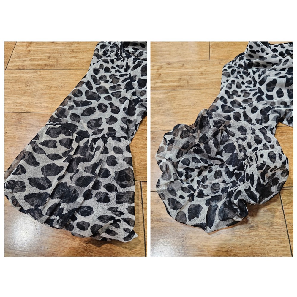 Damee Blouse Top Women Large Gray Leopard Mesh Ruffle Collar‎ Balloon Hem Sleeve - Picture 8 of 10